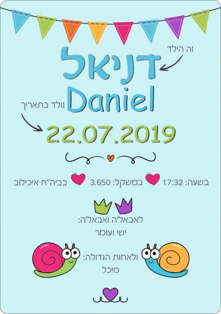 תעודת לידה מעוצבת לתינוק
